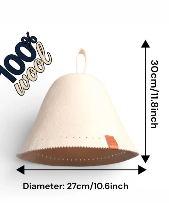 White thick sauna hat size: 27cm diameter and 30cm height