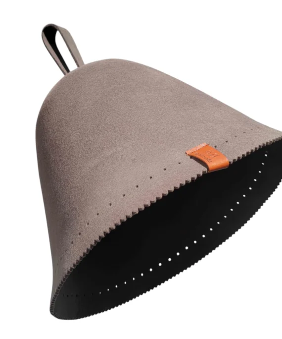 Thick sauna hat in Gray 100% merino wool, front view